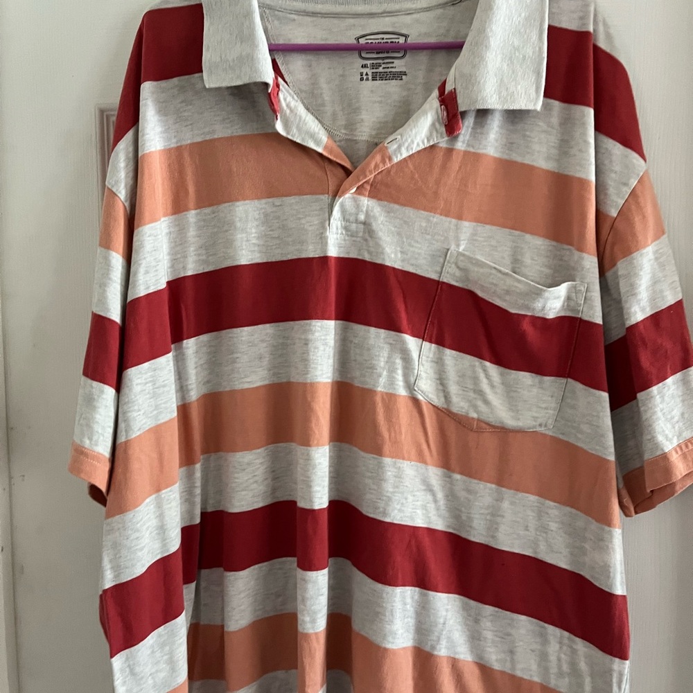 The Foundary Men's Polo with Red and Peach Stripes
